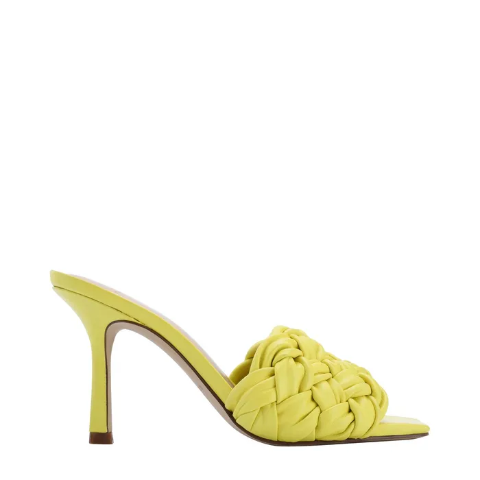 Women Marc Fisher Draya Square Toe Slide Yellow Leather Mules and Slides