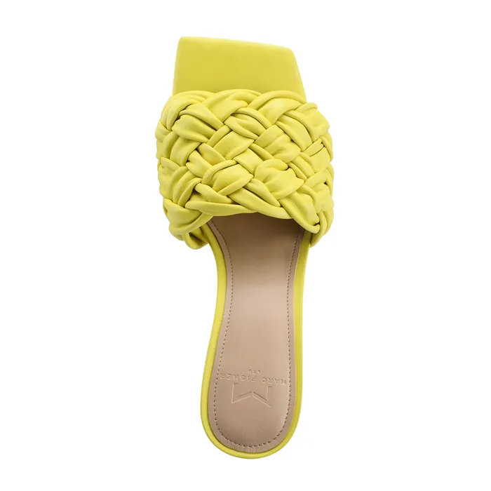 Women Marc Fisher Draya Square Toe Slide Yellow Leather Mules and Slides