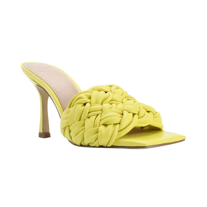 Women Marc Fisher Draya Square Toe Slide Yellow Leather Mules and Slides