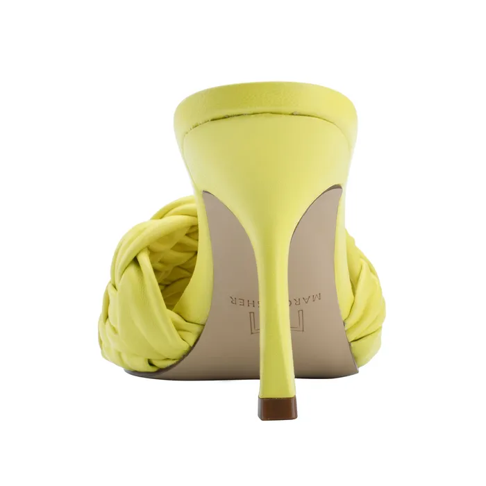 Women Marc Fisher Draya Square Toe Slide Yellow Leather Mules and Slides