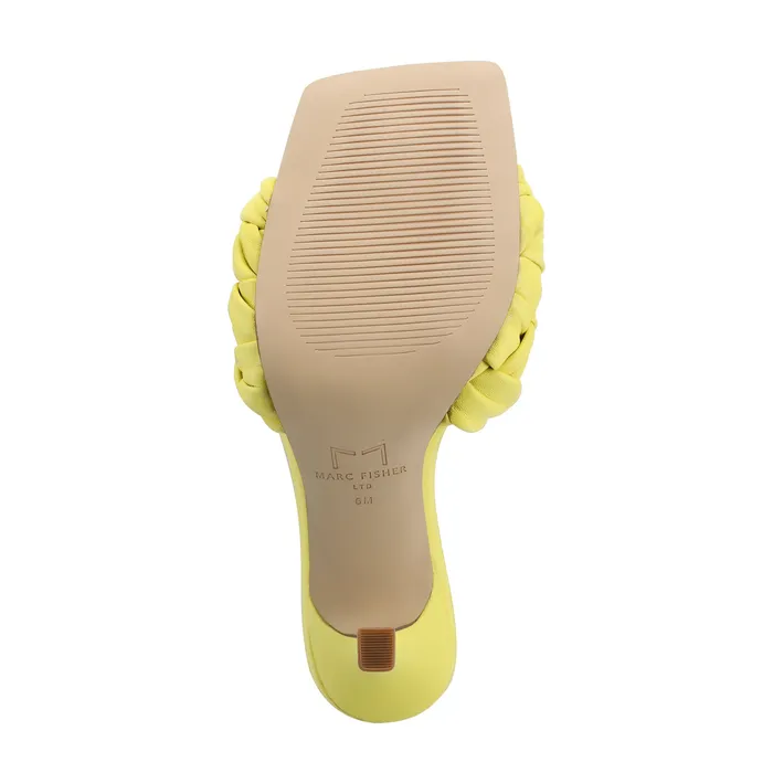 Women Marc Fisher Draya Square Toe Slide Yellow Leather Mules and Slides