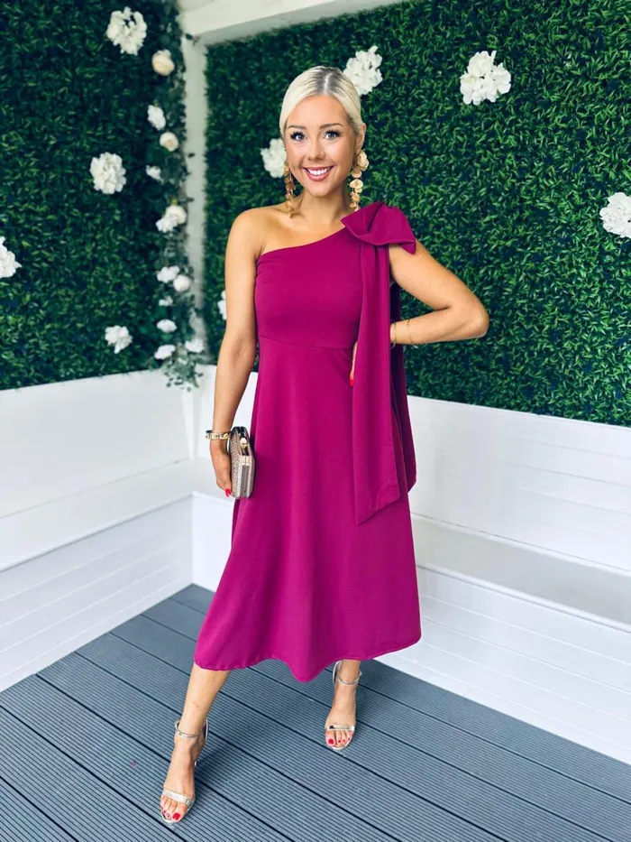Women Maxi Canella Lane Chloe Bow Detail Occasion Dress Berry
