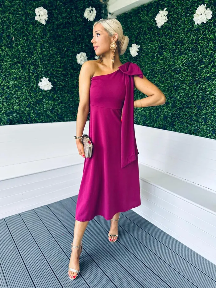 Women Maxi Canella Lane Chloe Bow Detail Occasion Dress Berry
