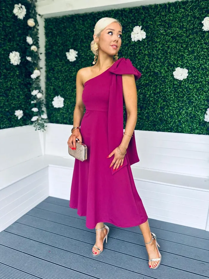 Women Maxi Canella Lane Chloe Bow Detail Occasion Dress Berry