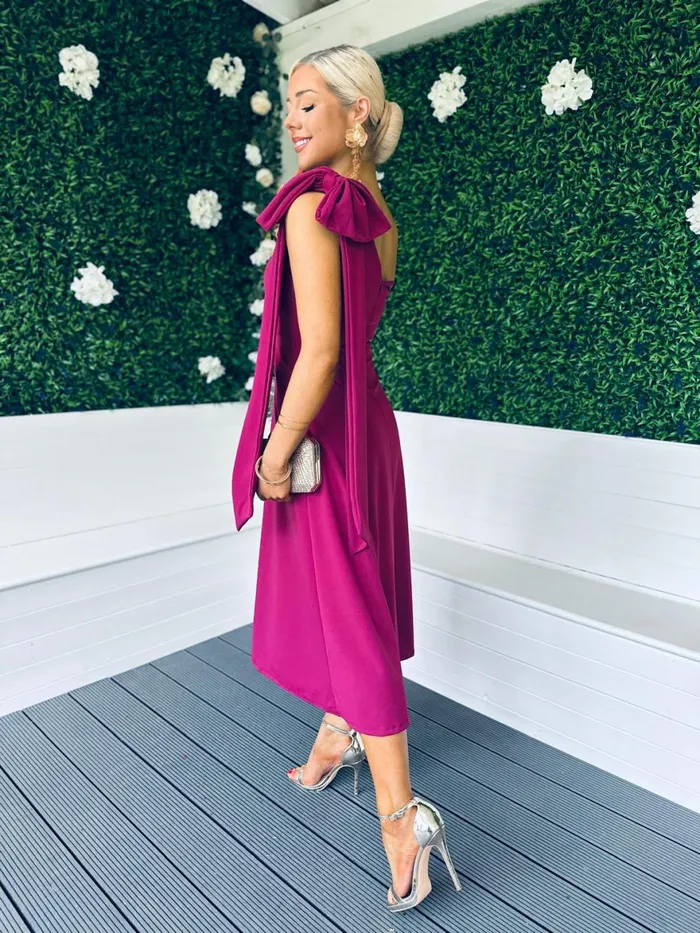 Women Maxi Canella Lane Chloe Bow Detail Occasion Dress Berry