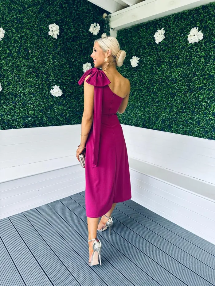 Women Maxi Canella Lane Chloe Bow Detail Occasion Dress Berry