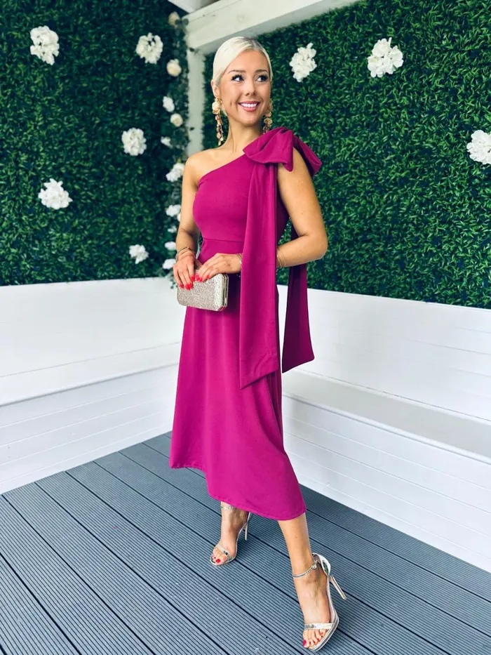 Women Maxi Canella Lane Chloe Bow Detail Occasion Dress Berry
