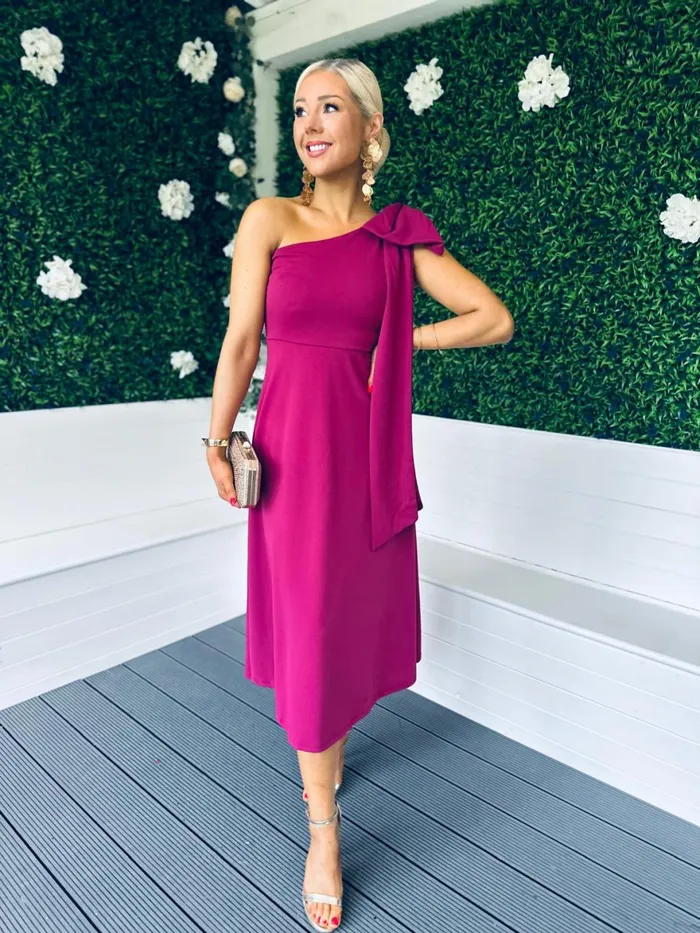 Women Maxi Canella Lane Chloe Bow Detail Occasion Dress Berry