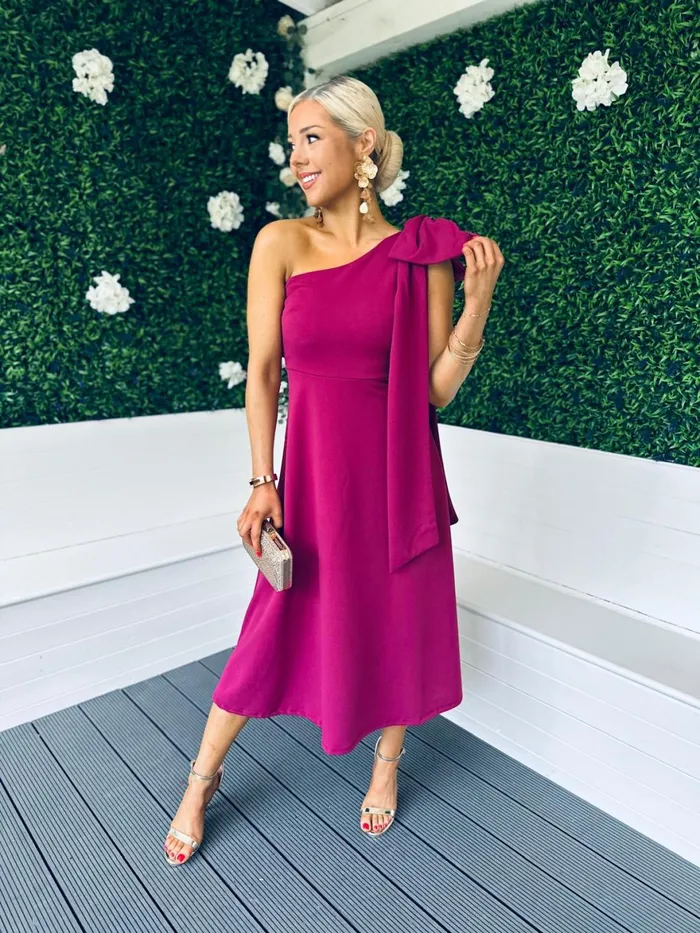 Women Maxi Canella Lane Chloe Bow Detail Occasion Dress Berry