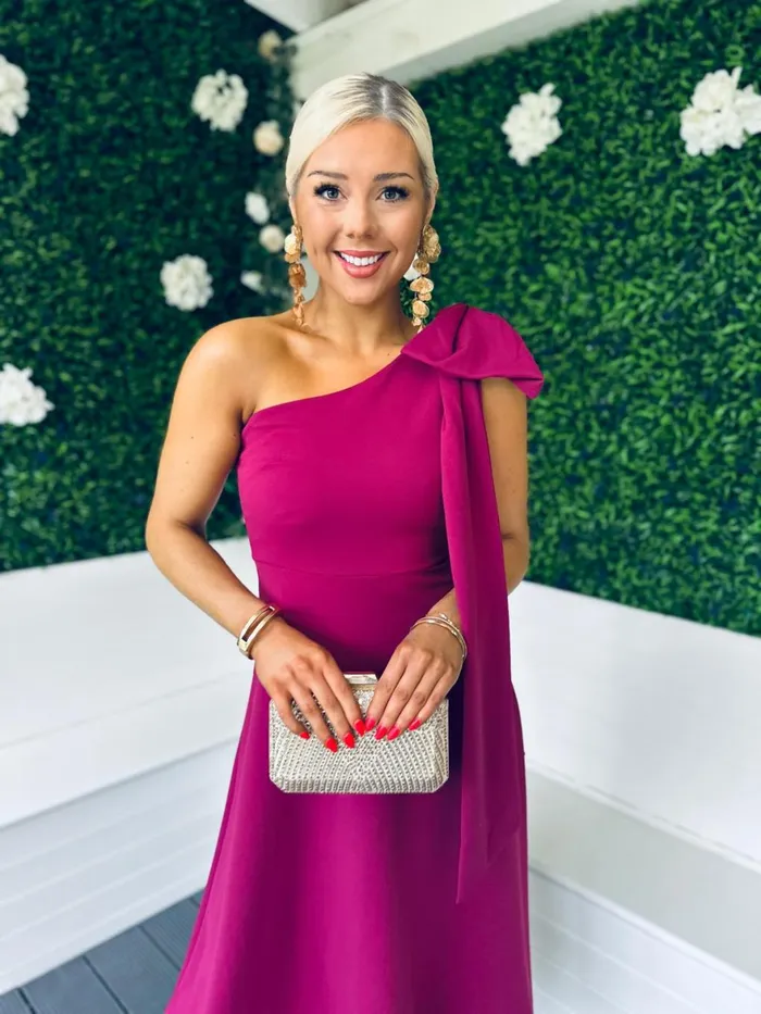 Women Maxi Canella Lane Chloe Bow Detail Occasion Dress Berry