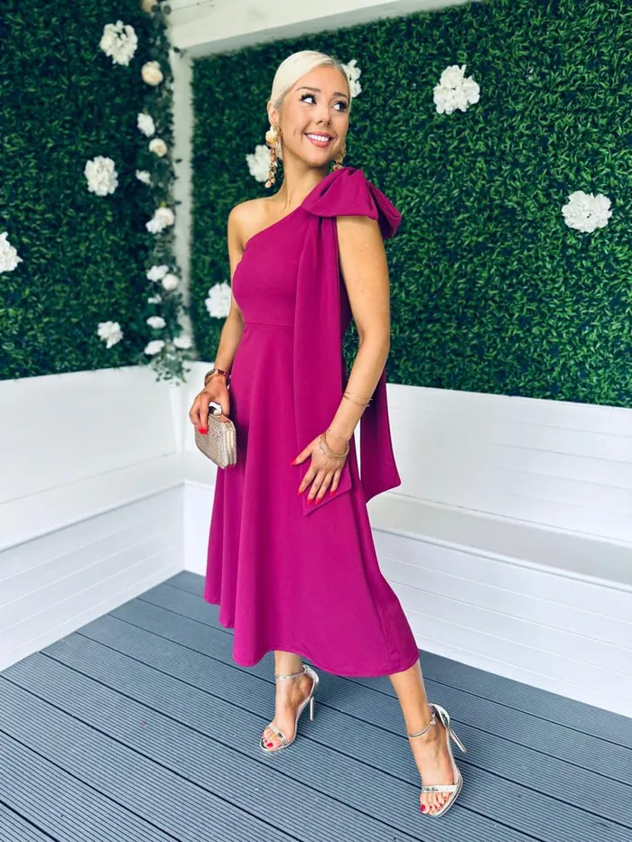 Women Maxi Canella Lane Chloe Bow Detail Occasion Dress Berry