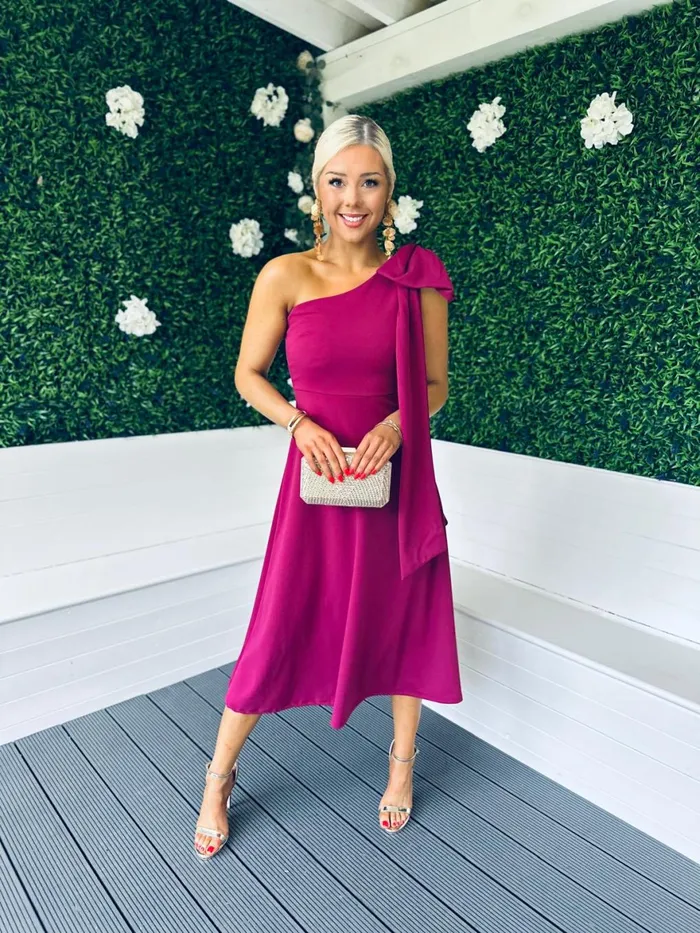 Women Maxi Canella Lane Chloe Bow Detail Occasion Dress Berry