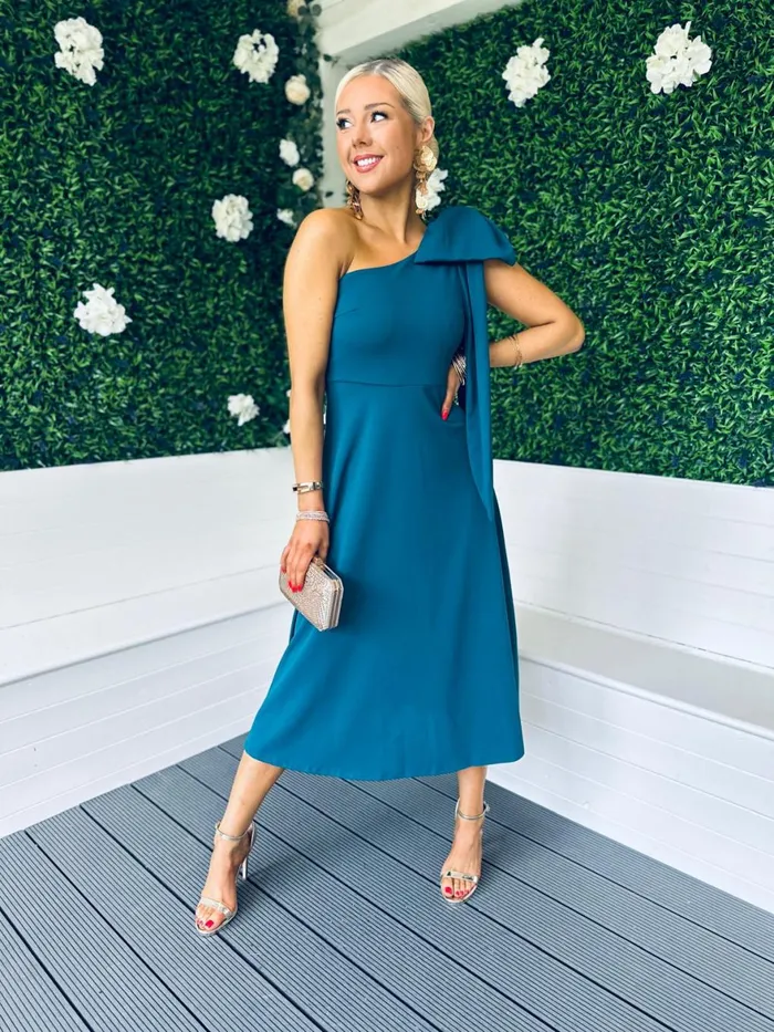 Women Maxi Canella Lane Chloe Bow Detail Occasion Dress Teal