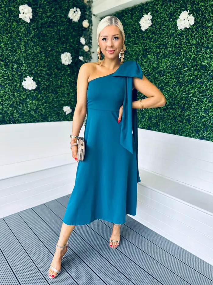 Women Maxi Canella Lane Chloe Bow Detail Occasion Dress Teal