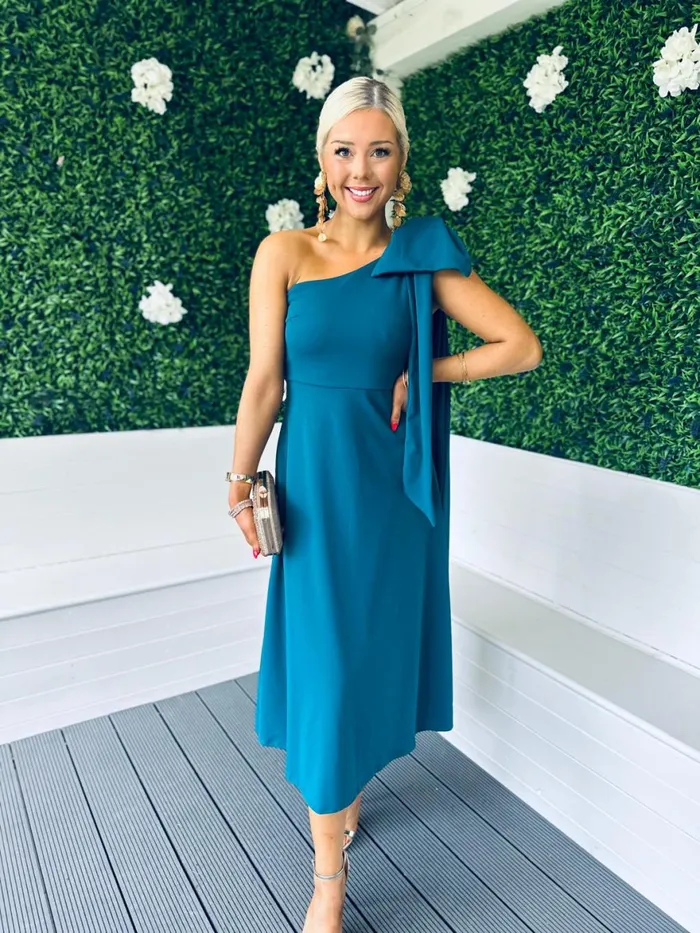 Women Maxi Canella Lane Chloe Bow Detail Occasion Dress Teal