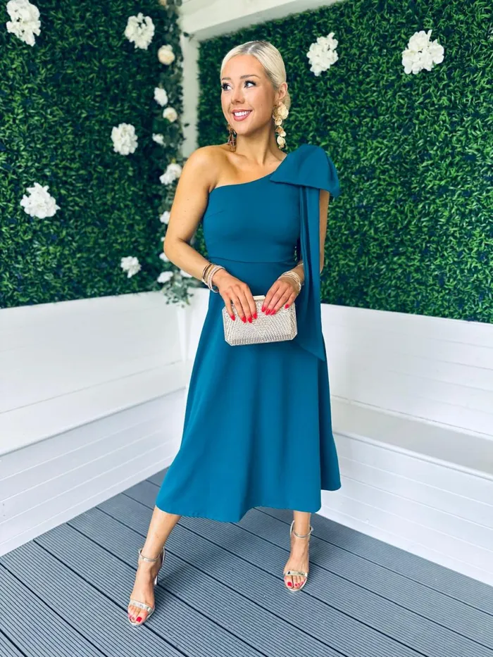 Women Maxi Canella Lane Chloe Bow Detail Occasion Dress Teal