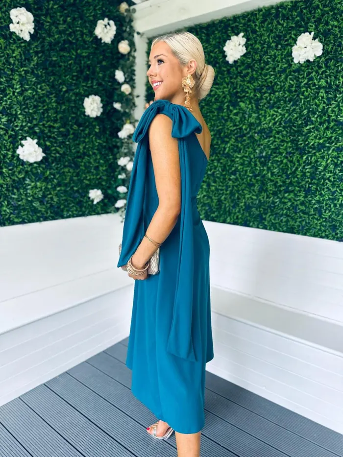 Women Maxi Canella Lane Chloe Bow Detail Occasion Dress Teal