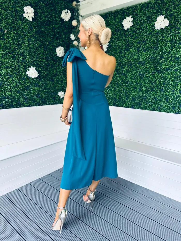 Women Maxi Canella Lane Chloe Bow Detail Occasion Dress Teal