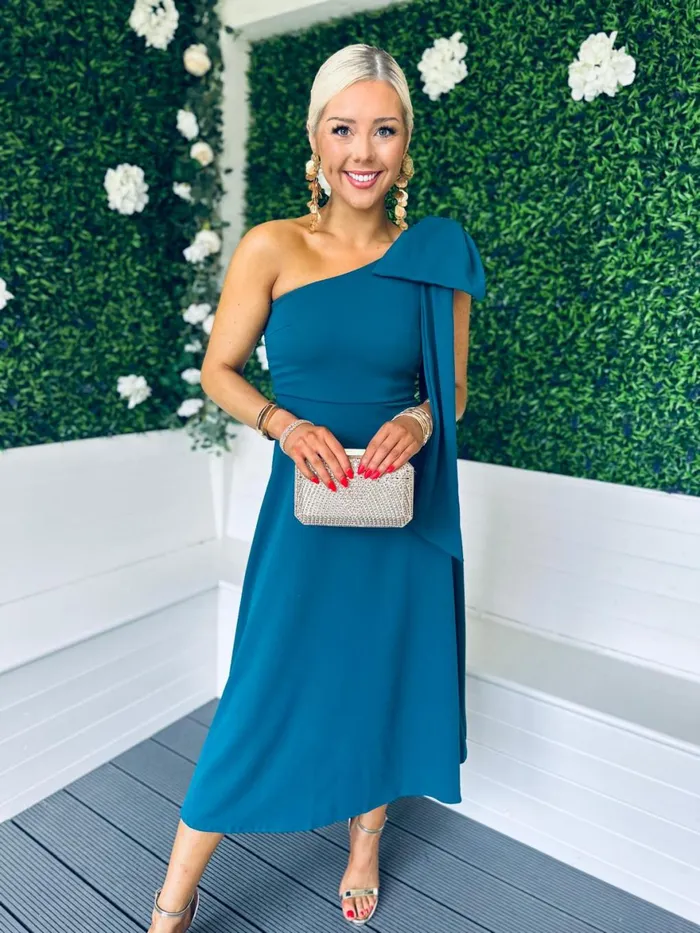 Women Maxi Canella Lane Chloe Bow Detail Occasion Dress Teal