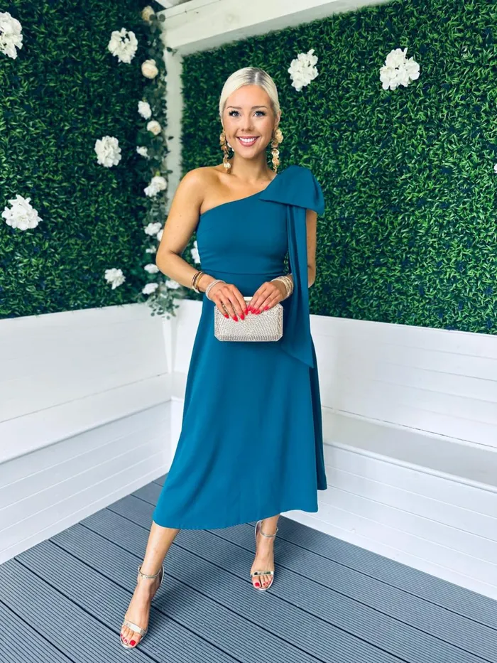 Women Maxi Canella Lane Chloe Bow Detail Occasion Dress Teal
