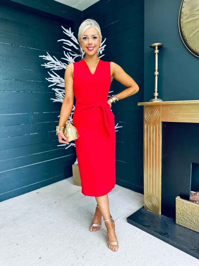Women Maxi Canella Lane Colleen Bow Detail Occasion Midi Dress Red