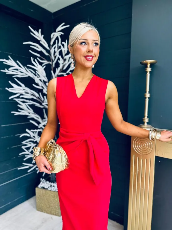 Women Maxi Canella Lane Colleen Bow Detail Occasion Midi Dress Red