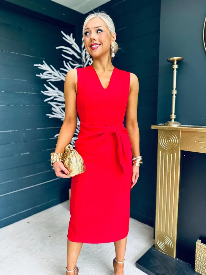 Women Maxi Canella Lane Colleen Bow Detail Occasion Midi Dress Red