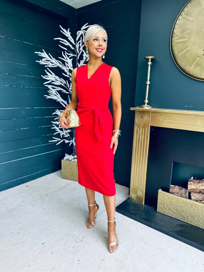 Women Maxi Canella Lane Colleen Bow Detail Occasion Midi Dress Red