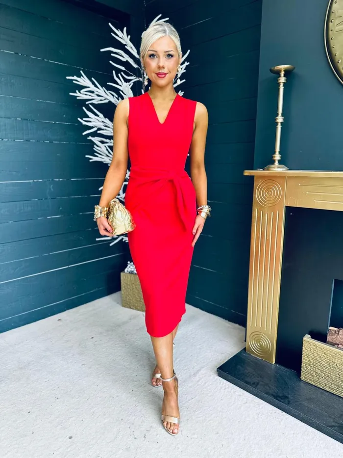 Women Maxi Canella Lane Colleen Bow Detail Occasion Midi Dress Red