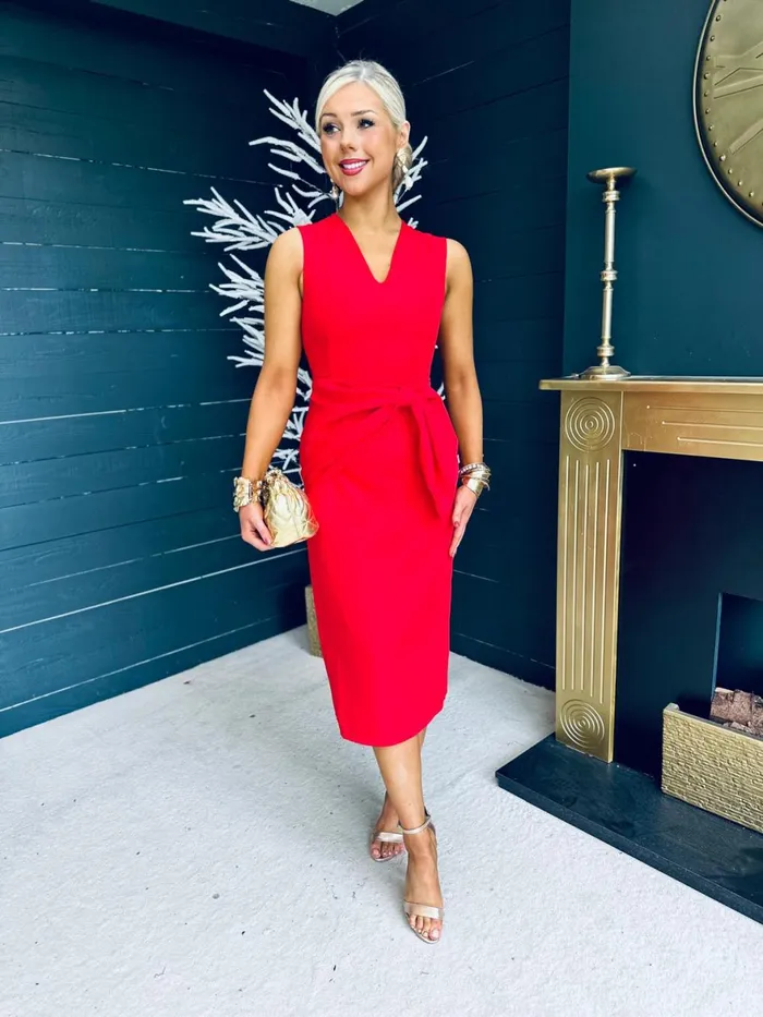 Women Maxi Canella Lane Colleen Bow Detail Occasion Midi Dress Red