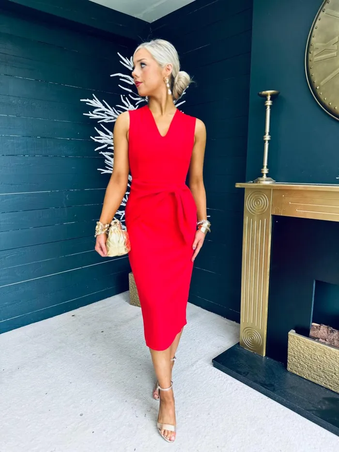Women Maxi Canella Lane Colleen Bow Detail Occasion Midi Dress Red