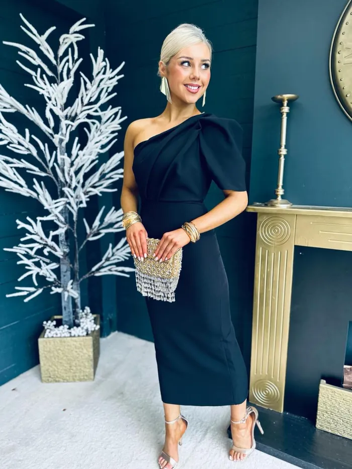 Women Maxi Canella Lane Rachel One Shoulder Occasion Midi Dress Black