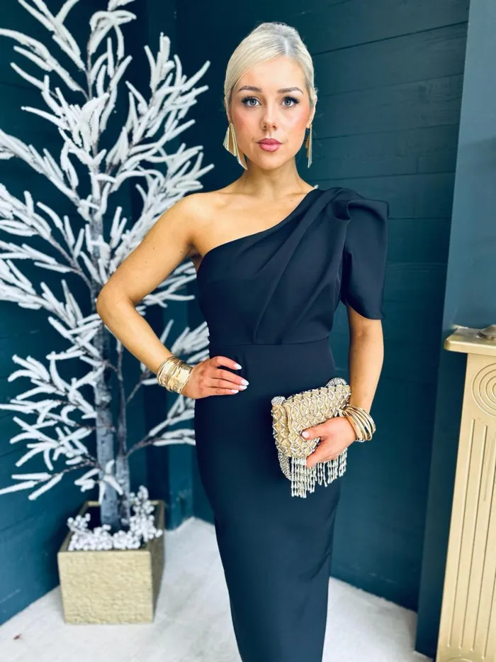Women Maxi Canella Lane Rachel One Shoulder Occasion Midi Dress Black