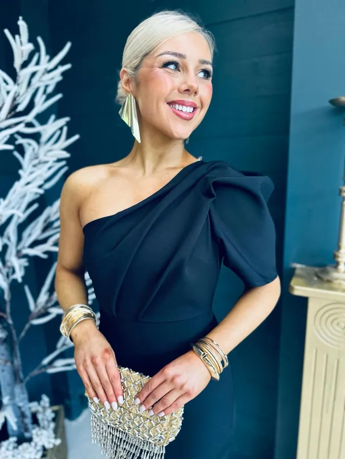 Women Maxi Canella Lane Rachel One Shoulder Occasion Midi Dress Black