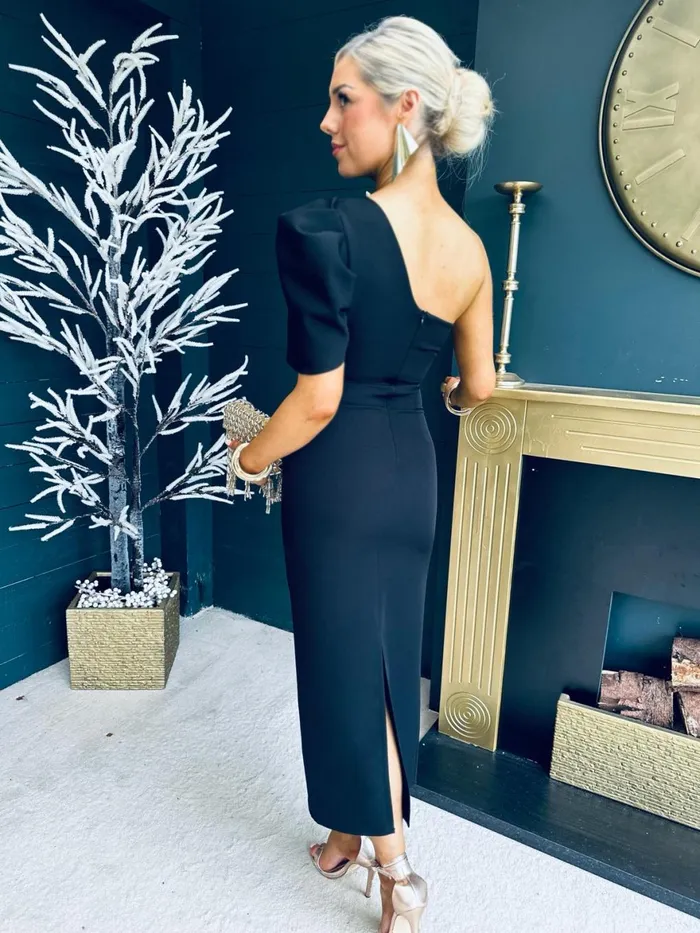 Women Maxi Canella Lane Rachel One Shoulder Occasion Midi Dress Black