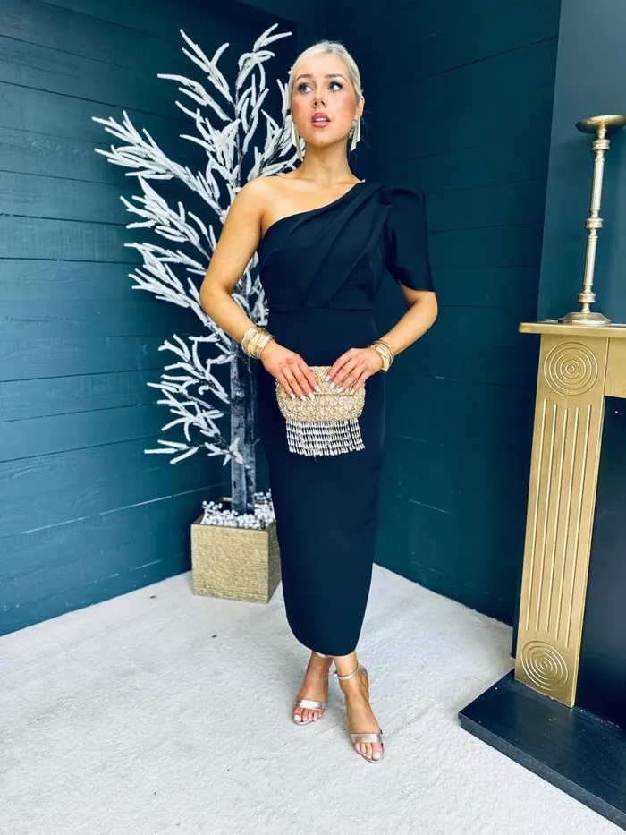 Women Maxi Canella Lane Rachel One Shoulder Occasion Midi Dress Black