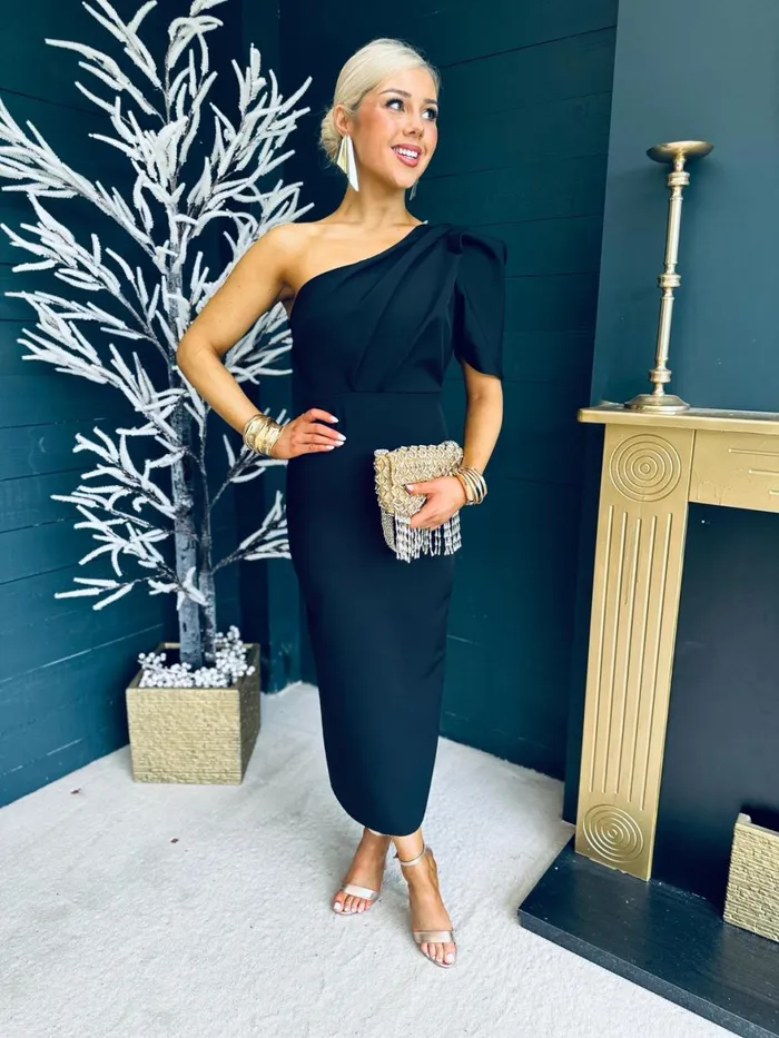Women Maxi Canella Lane Rachel One Shoulder Occasion Midi Dress Black