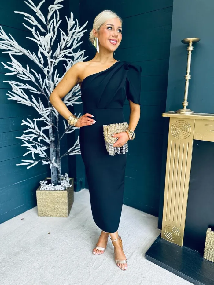 Women Maxi Canella Lane Rachel One Shoulder Occasion Midi Dress Black
