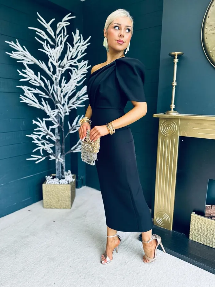 Women Maxi Canella Lane Rachel One Shoulder Occasion Midi Dress Black