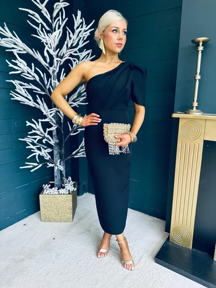 Women Maxi Canella Lane Rachel One Shoulder Occasion Midi Dress Black