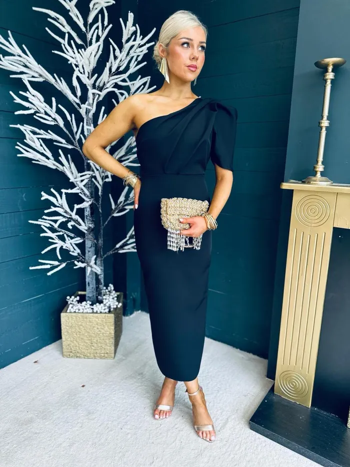 Women Maxi Canella Lane Rachel One Shoulder Occasion Midi Dress Black