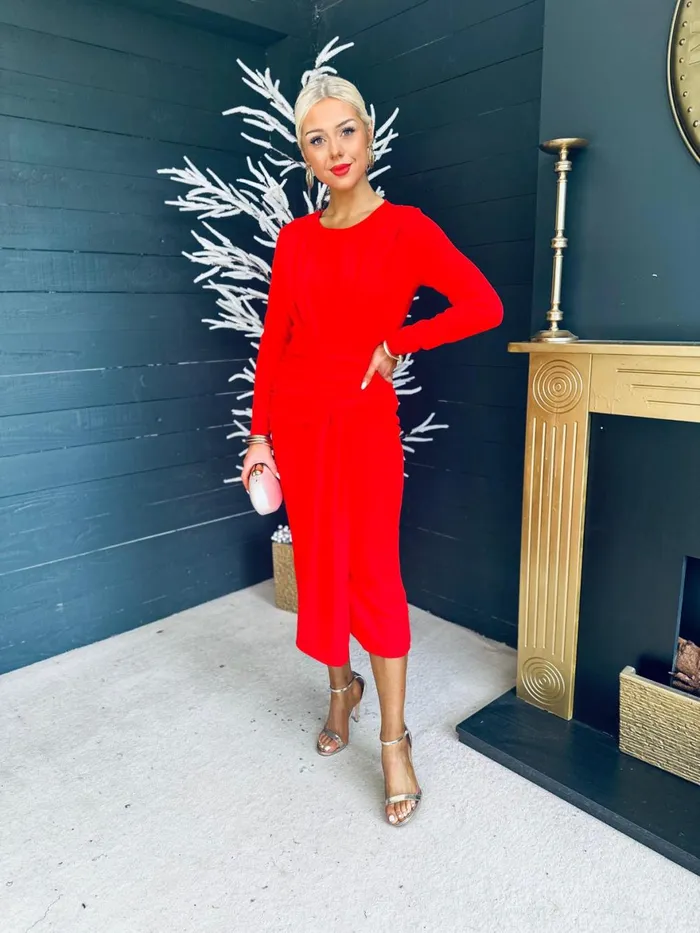 Women Maxi Canella Lane Thea Drape Detail Midi Dress Red