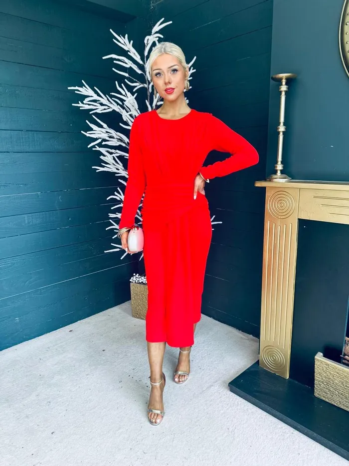 Women Maxi Canella Lane Thea Drape Detail Midi Dress Red