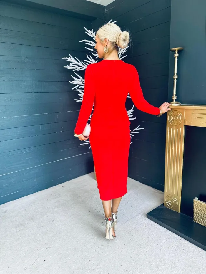 Women Maxi Canella Lane Thea Drape Detail Midi Dress Red
