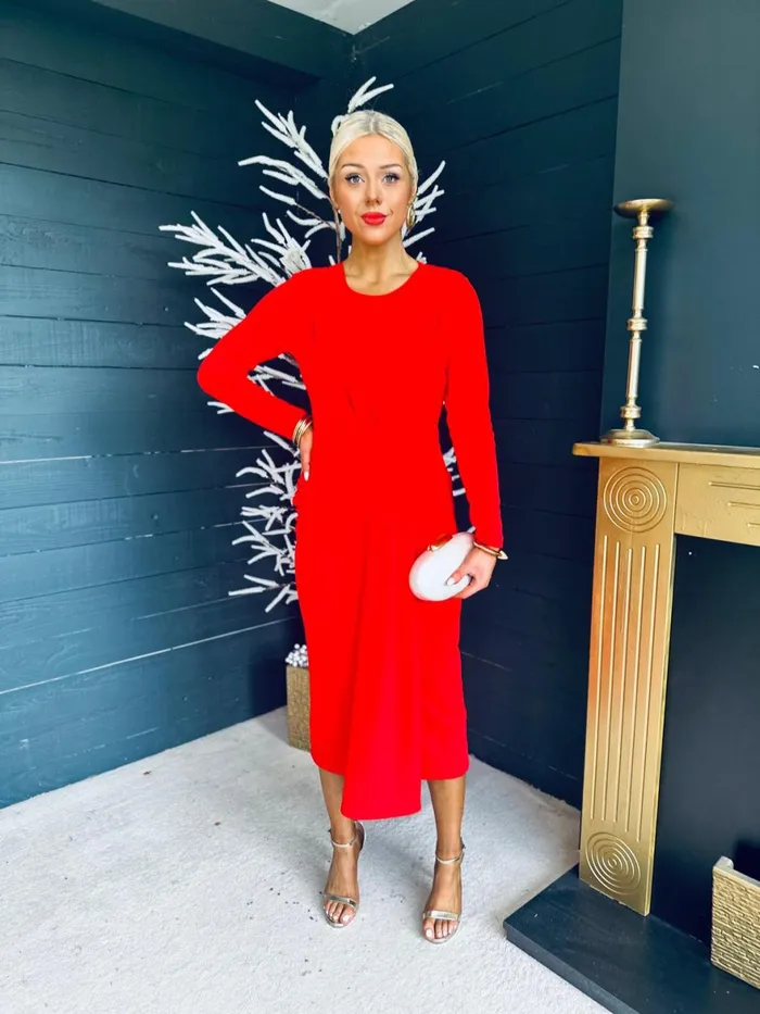 Women Maxi Canella Lane Thea Drape Detail Midi Dress Red