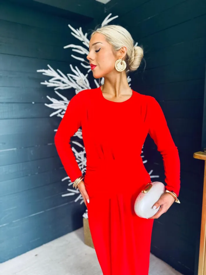 Women Maxi Canella Lane Thea Drape Detail Midi Dress Red