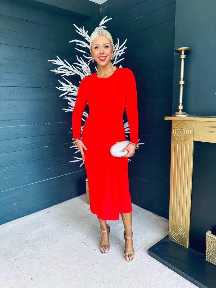 Women Maxi Canella Lane Thea Drape Detail Midi Dress Red