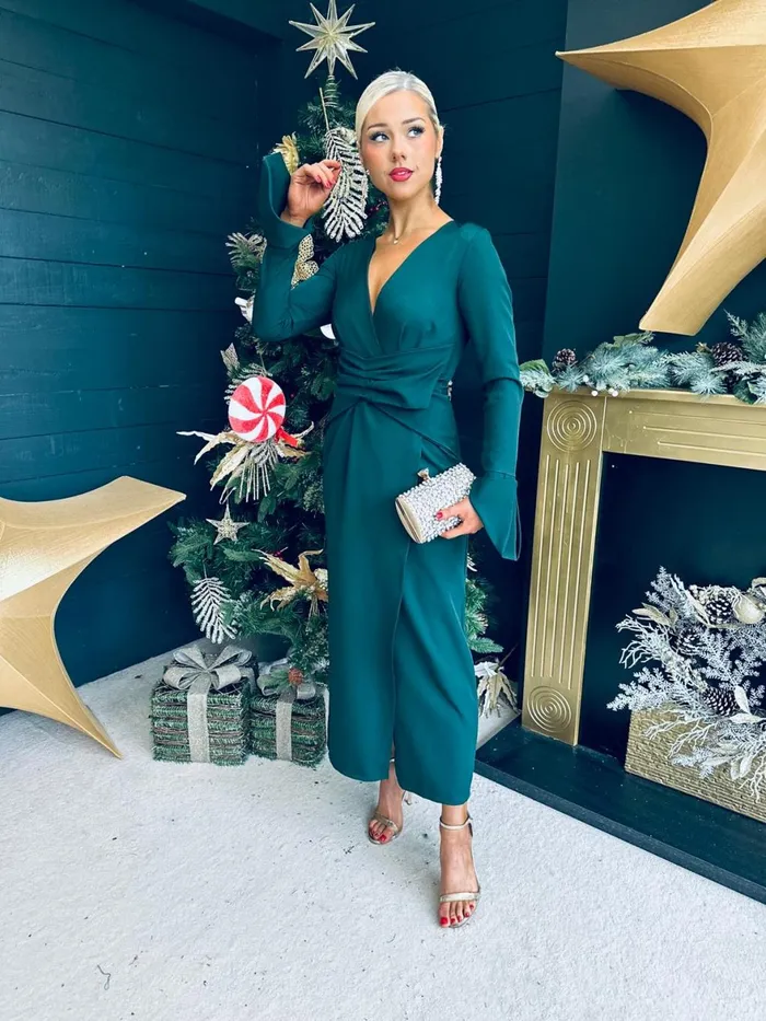 Women Midi Canella Lane Arabella Detailed Occasion Dress Forest