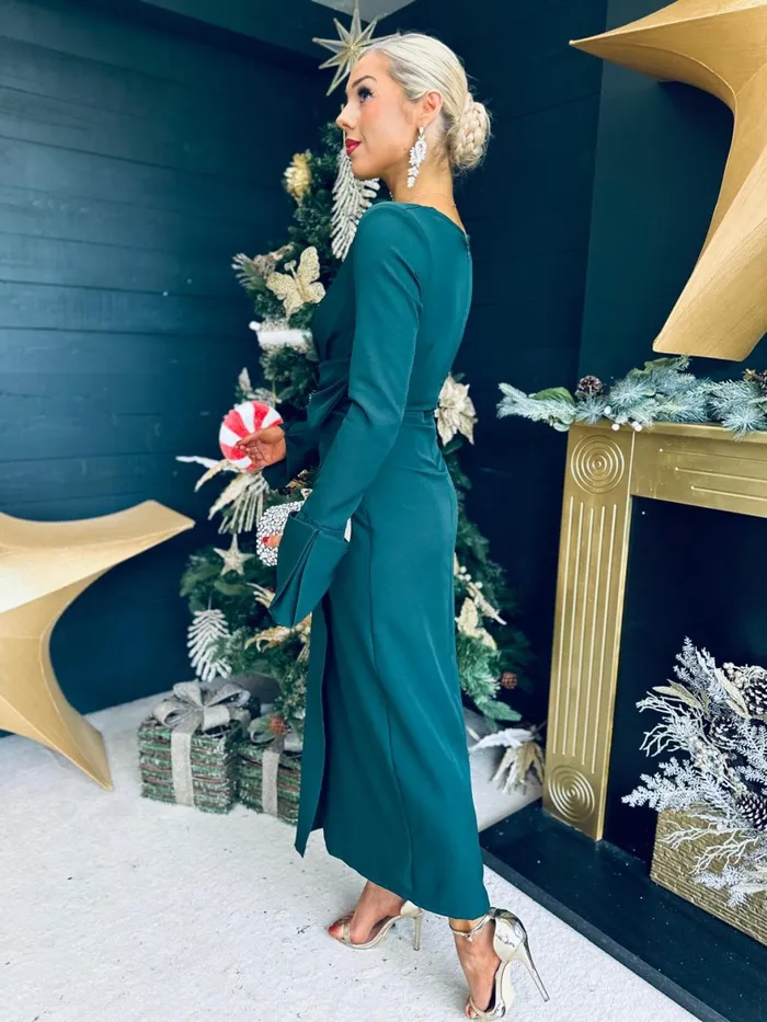 Women Midi Canella Lane Arabella Detailed Occasion Dress Forest