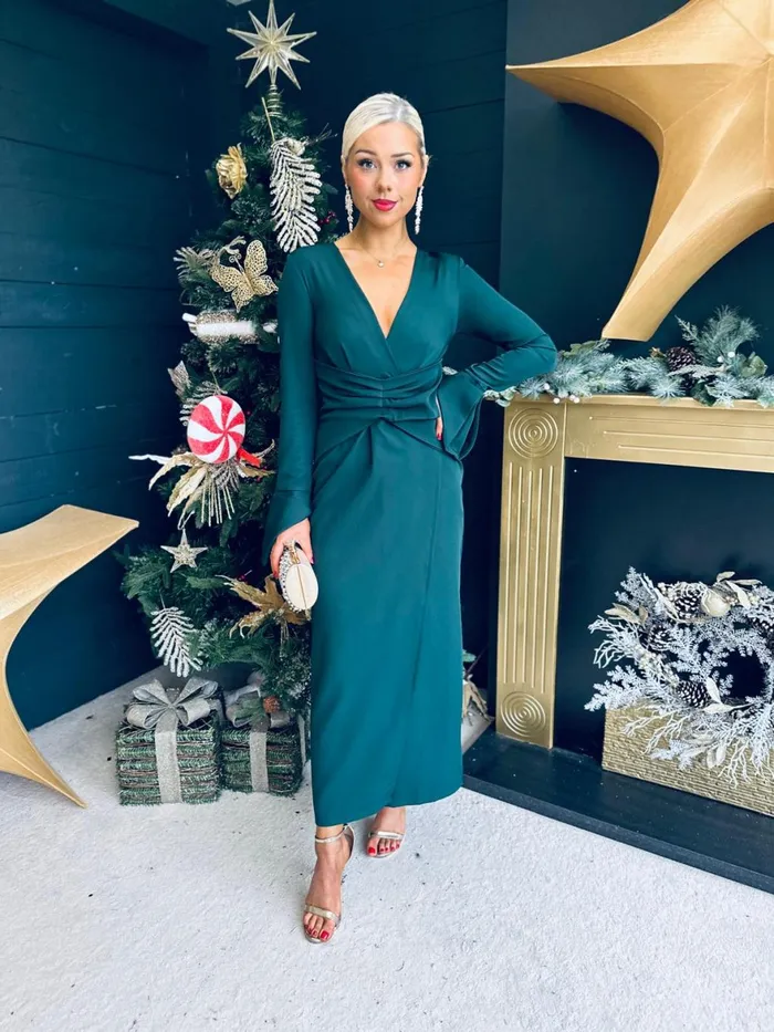 Women Midi Canella Lane Arabella Detailed Occasion Dress Forest